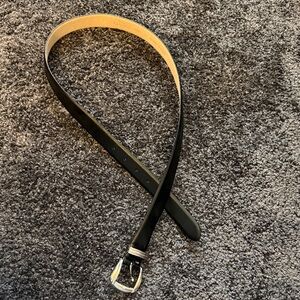 Classic Black Leather Belt with Silver Buckle